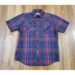 Vintage Authentic Western Youngbloods Shirt Mens Large Plaid Pearl Snap